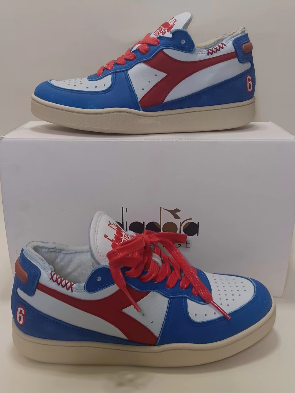 Diadora Blue White Red Retro Court Sneakers